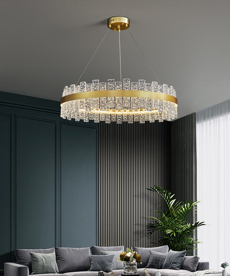 Gold Metal Crystal Led Pendant Chandelier - Stunning Art Deco Lighting For Living Room