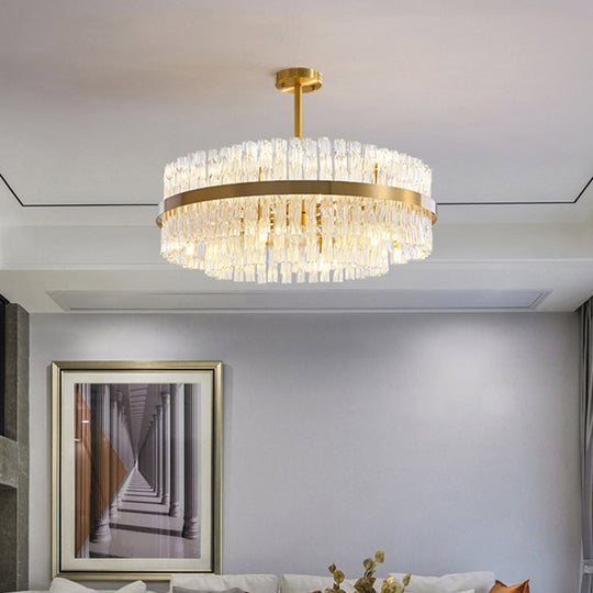 Modern Gold Metal Round Crystal Pendant Light For Living Room