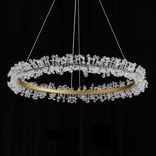 Minimalist Gold Chandelier Led Pendant Light For Bedroom - K9 Crystal Round Suspension Design