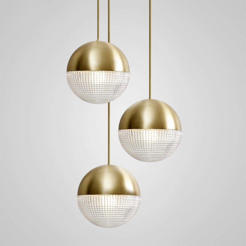 1-Light Metal Pendant Lamp With Mid-Century Modern Spherical Prismatic Glass