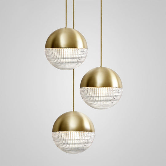 1-Light Metal Pendant Lamp With Mid-Century Modern Spherical Prismatic Glass