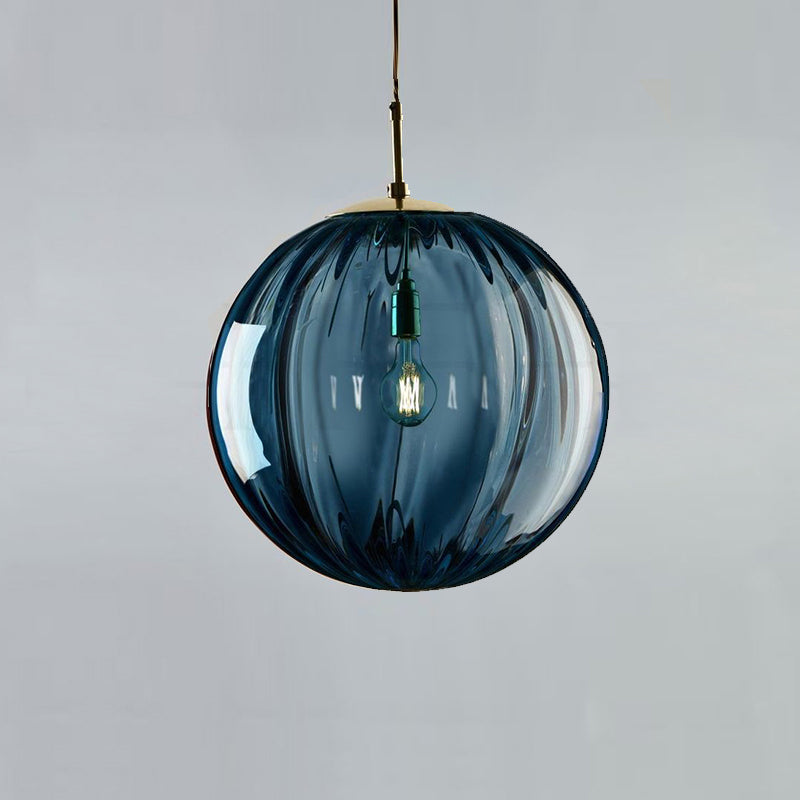 Sleek Ribbed Pendant Light: Modern Designer Hanging Lamp For Bedroom With 1 Light Blue