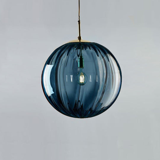 Sleek Ribbed Pendant Light: Modern Designer Hanging Lamp For Bedroom With 1 Light Blue