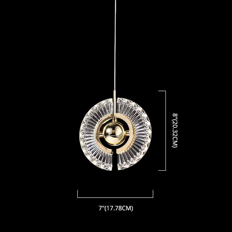 Modern Minimalist Gold Pendant Lamp With Crystal Accent - Small Round Design For Living Room