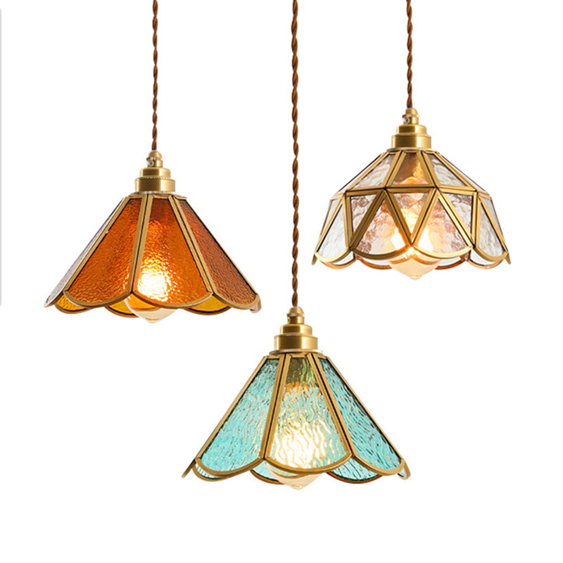 Tiffany-Style Glass Pendant Lamp With Icy Clear Shade For Bedroom