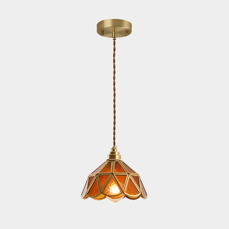 Tiffany-Style Glass Pendant Lamp With Icy Clear Shade For Bedroom Amber / Dome
