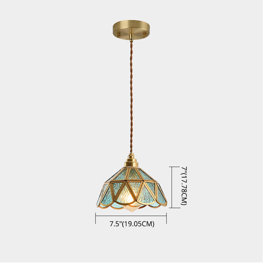 Tiffany-Style Glass Pendant Lamp With Icy Clear Shade For Bedroom