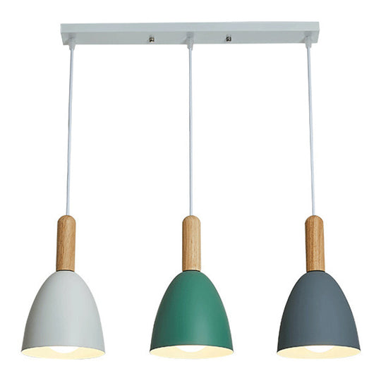 Macaroon Wood Dome Pendant Light Fixture - 3-Light Hanging Lamp For Living Room