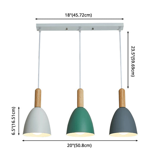 Macaroon Wood Dome Pendant Light Fixture - 3-Light Hanging Lamp For Living Room