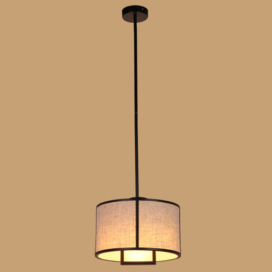 Minimalist Single-Light Fabric Drum Pendant For Living Room With 47 Carbon Steel Rod Black / 14