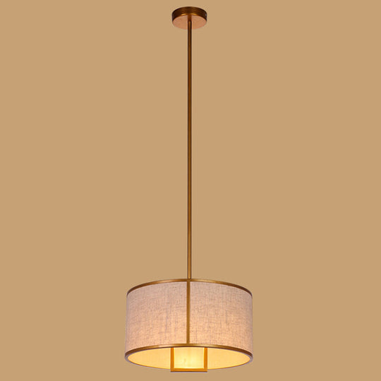 Minimalist Single-Light Fabric Drum Pendant For Living Room With 47 Carbon Steel Rod Bronze / 14