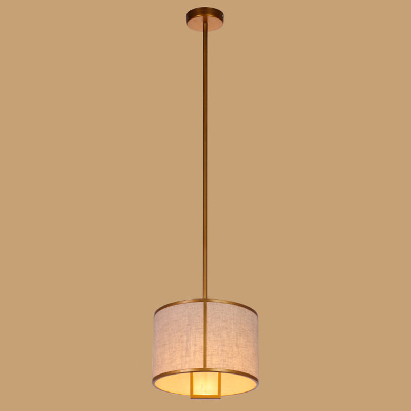 Minimalist Single-Light Fabric Drum Pendant For Living Room With 47 Carbon Steel Rod Bronze / 10