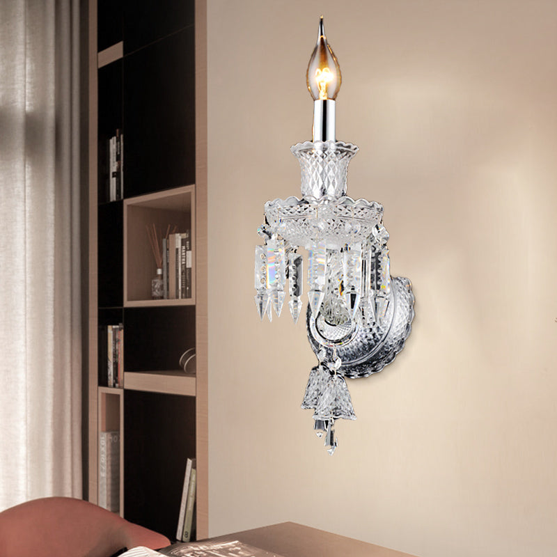 Modern Chrome Candelabra Wall Light With Clear Glass And Diamond Crystal Decoration