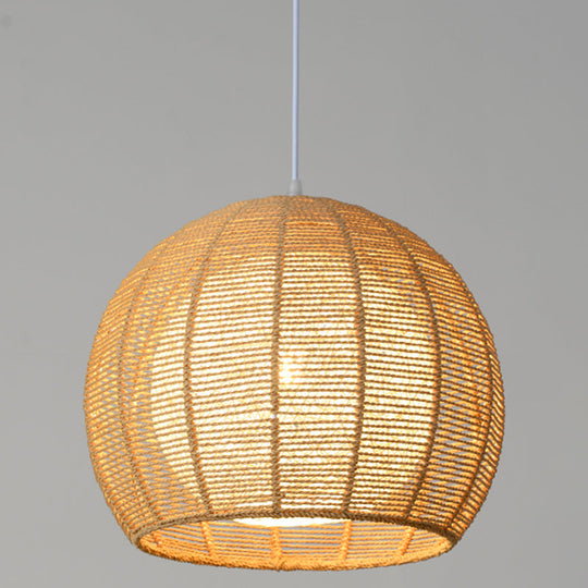 Simplicity Single Light Japanese Pendant Lamp With Double Rattan Shade - Beige/Coffee
