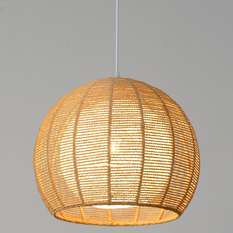 Simplicity Single Light Japanese Pendant Lamp With Double Rattan Shade - Beige/Coffee Flaxen / 12