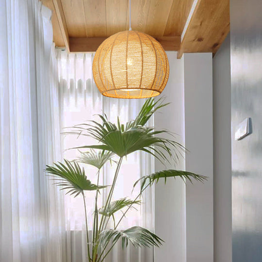 Simplicity Single Light Japanese Pendant Lamp With Double Rattan Shade - Beige/Coffee