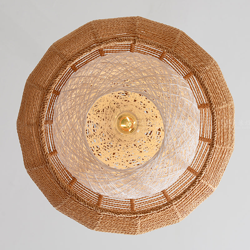 Simplicity Single Light Japanese Pendant Lamp With Double Rattan Shade - Beige/Coffee