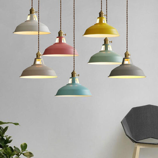 Nordic Style Hanging Lamp With Metal Shade And Colorful Macaron Finish For Kitchen Barn