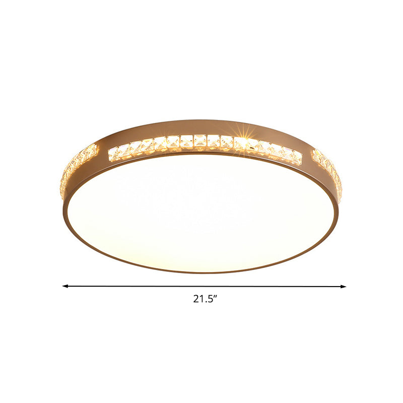 Led Bedroom Ceiling Light Fixture - Gold Flush Mount With Crystal Drum Shade (18”/21.5”) Warm/3