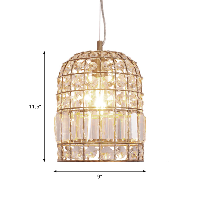 Dome Crystal Ceiling Pendant - Traditional Brass Drop Lamp With Metallic Frame (9/14/18 Width)