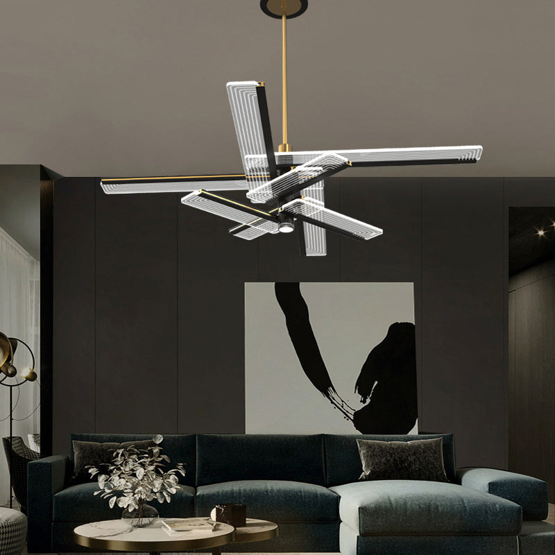 Modern Acrylic Rectangular Led Chandelier Hanging Light Fixture In Black For Living Room Pendant