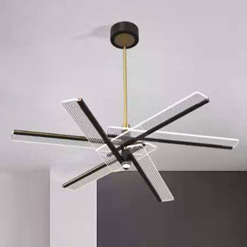 Modern Acrylic Rectangular Led Chandelier Hanging Light Fixture In Black For Living Room Pendant