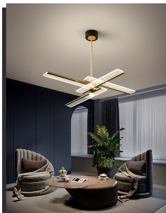 Modern Acrylic Rectangular Led Chandelier Hanging Light Fixture In Black For Living Room Pendant