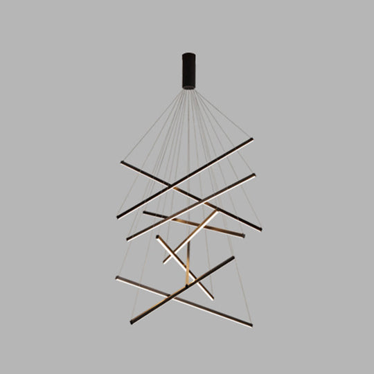 Black Sticks Led Chandelier Light Novelty Minimalist Metal Suspension Lamp For Lobby 9 / Warm