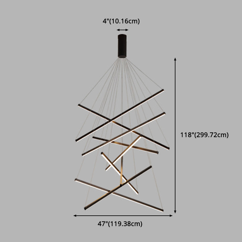 Black Sticks Led Chandelier Light Novelty Minimalist Metal Suspension Lamp For Lobby