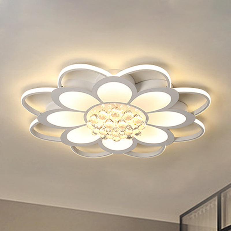 Warm/White/3 Color Led Crystal Flush Light - Simple White Floral Living Room Mount Lamp Multiple