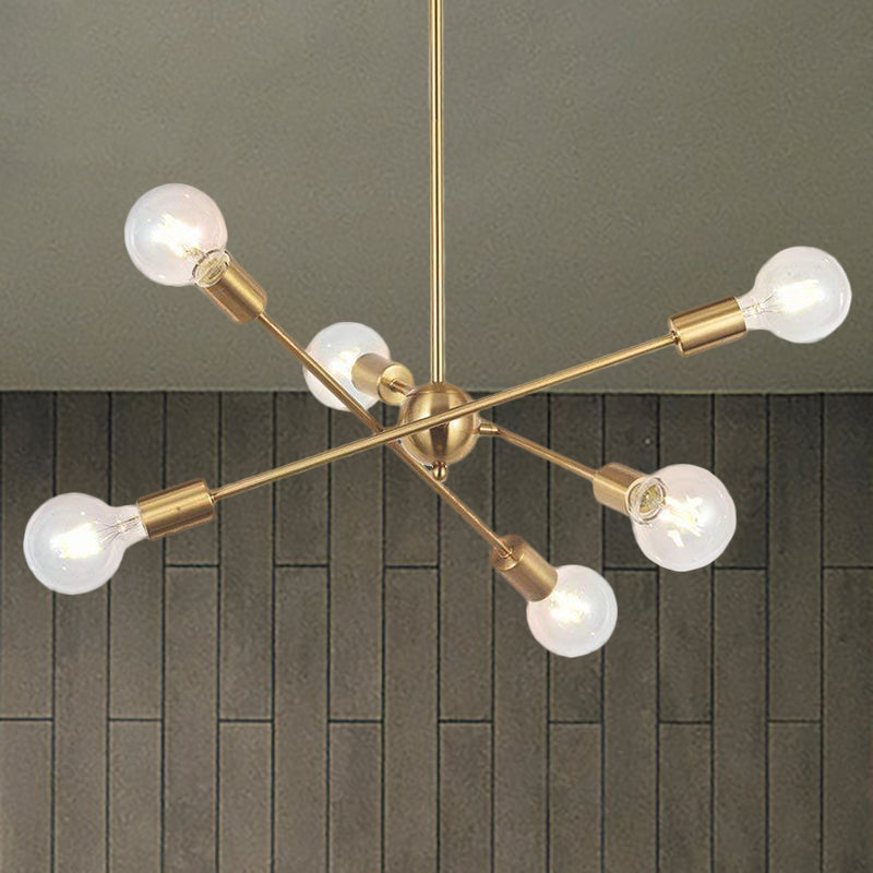 Sputnik Hanging Chandelier Light - Industrial Metal 6/8/10 Bulb Living Room Pendant In Brass/Chrome