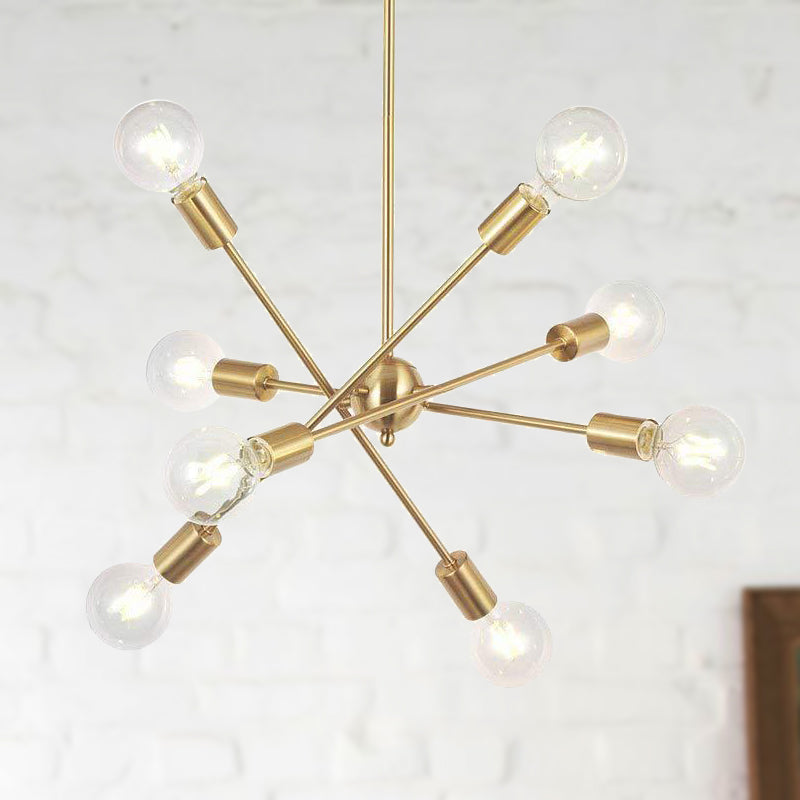 Sputnik Hanging Chandelier Light - Industrial Metal 6/8/10 Bulb Living Room Pendant In Brass/Chrome