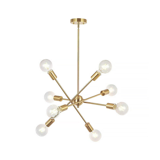 Sputnik Hanging Chandelier Light - Industrial Metal 6/8/10 Bulb Living Room Pendant In Brass/Chrome