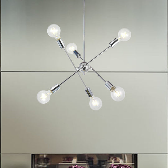 Sputnik Hanging Chandelier Light - Industrial Metal 6/8/10 Bulb Living Room Pendant In Brass/Chrome