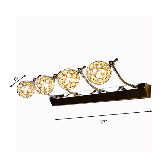 Modern Orbit Wall Sconce With Clear Crystal & 3/4 Lights In Black Finish Warm/White Vanity Mirror