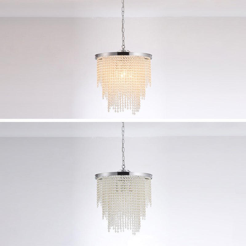 Modern Luxurious Crystal Round Pendant Lamp - 4-Light Cascading Design Ideal For Small Living Rooms