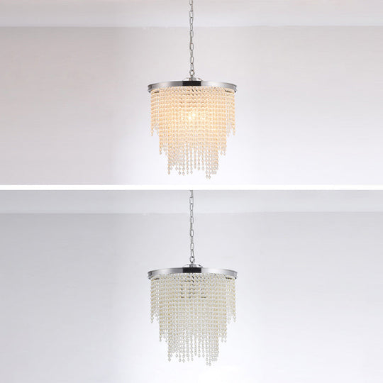 Modern Luxurious Crystal Round Pendant Lamp - 4-Light Cascading Design Ideal For Small Living Rooms