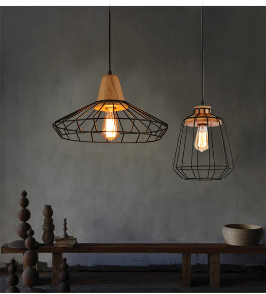 Restaurant Wire Cage Pendant Light: Black Metal Industrial Retro Hanging Lamp