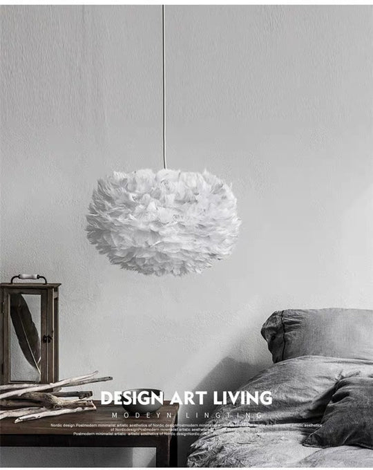 Modern Nordic White Feather Globe Pendant Light For Bedroom Ceiling