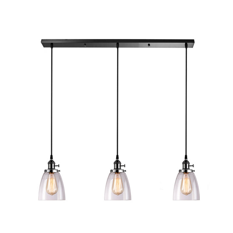 Industrial Glass Pendant Lights For Bar - 3 Tapered Pendants On Hanging Cord Black / Linear
