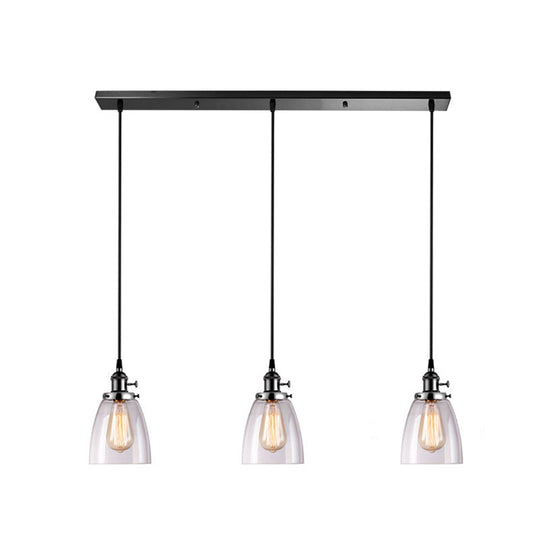 Industrial Glass Pendant Lights For Bar - 3 Tapered Pendants On Hanging Cord Black / Linear