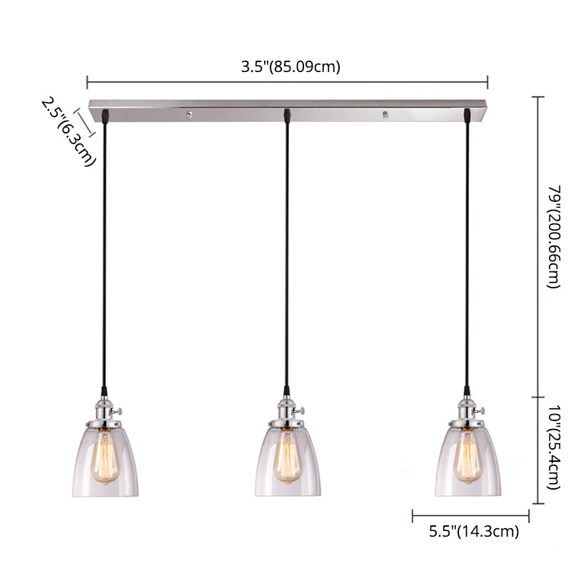 Industrial Glass Pendant Lights For Bar - 3 Tapered Pendants On Hanging Cord