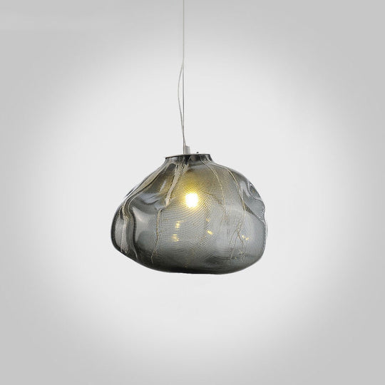 Modern Lattice Glass Ceiling Hanging Light Fixture For Restaurants - 1 Bun Smoke Gray / 8