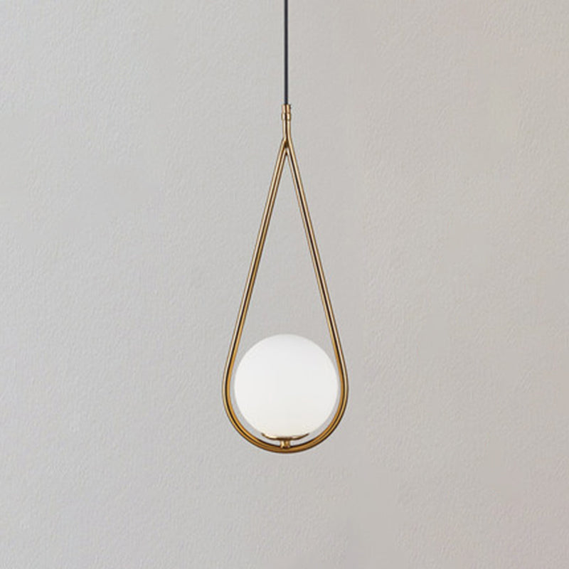 Mid-Century Modern White Glass Hanging Pendant Light For Bedroom - 1-Light Fixture Gold / Water Drop