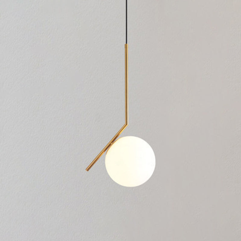 Mid-Century Modern White Glass Hanging Pendant Light For Bedroom - 1-Light Fixture Gold / Straight