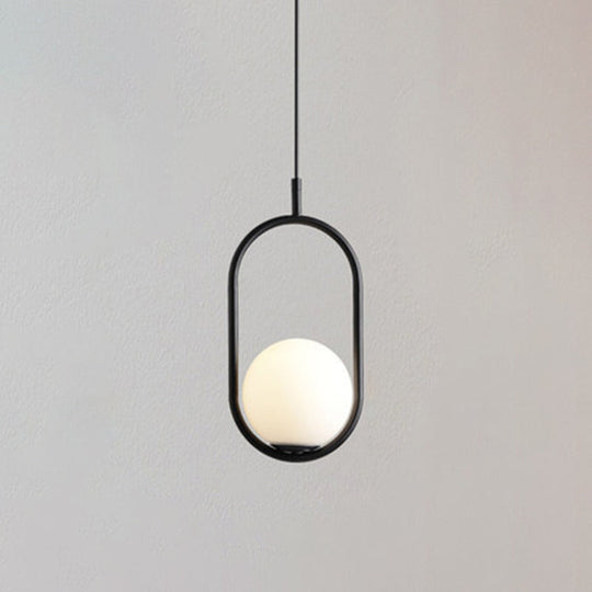 Mid-Century Modern White Glass Hanging Pendant Light For Bedroom - 1-Light Fixture Black / Oval