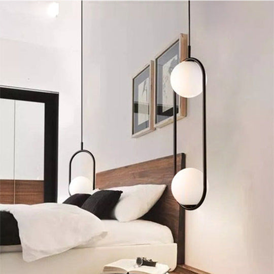 Mid-Century Modern White Glass Hanging Pendant Light For Bedroom - 1-Light Fixture