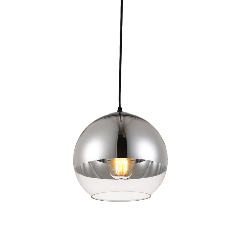 Vintage Silver Globe Pendant Light Fixture With Clear Glass - Bedroom Hanging Lamp 1 Head Available