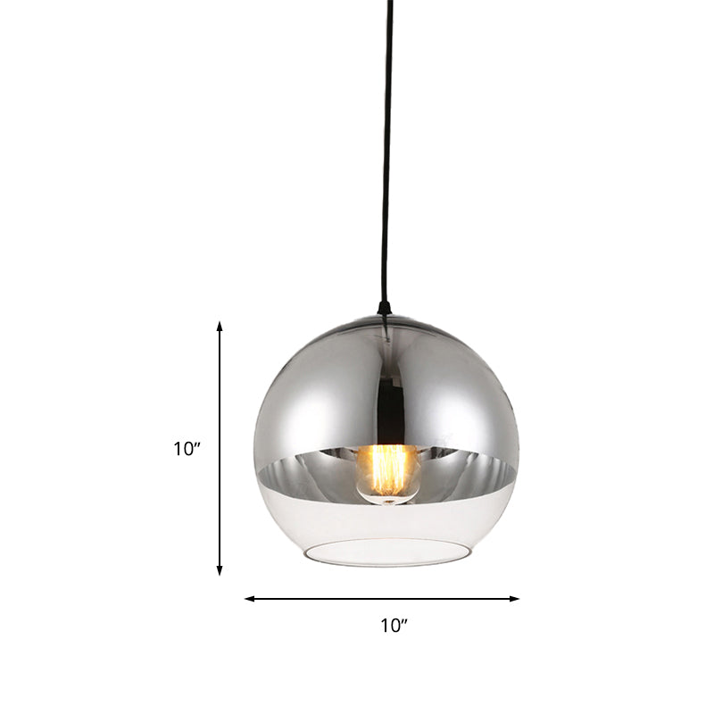 Vintage Silver Globe Pendant Light Fixture With Clear Glass - Bedroom Hanging Lamp 1 Head Available