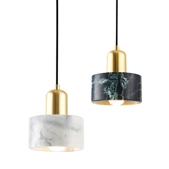 Marble Hanging Light With Gold Lamp Socket - Modern Mini Pendant For Bedroom